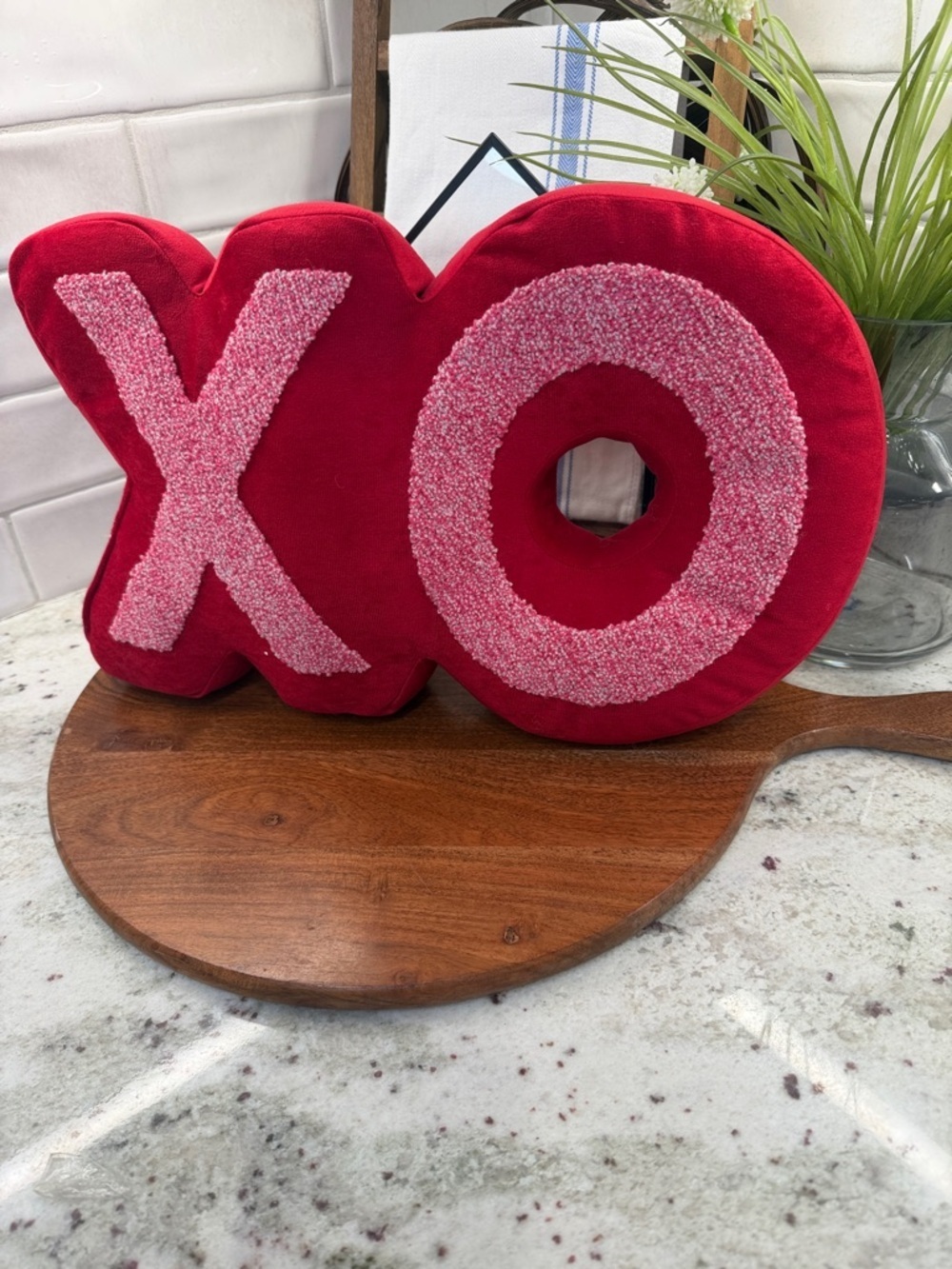 XO Plush Decorative Pillow - Red with Light Pink Chenille Accent- Set of 3